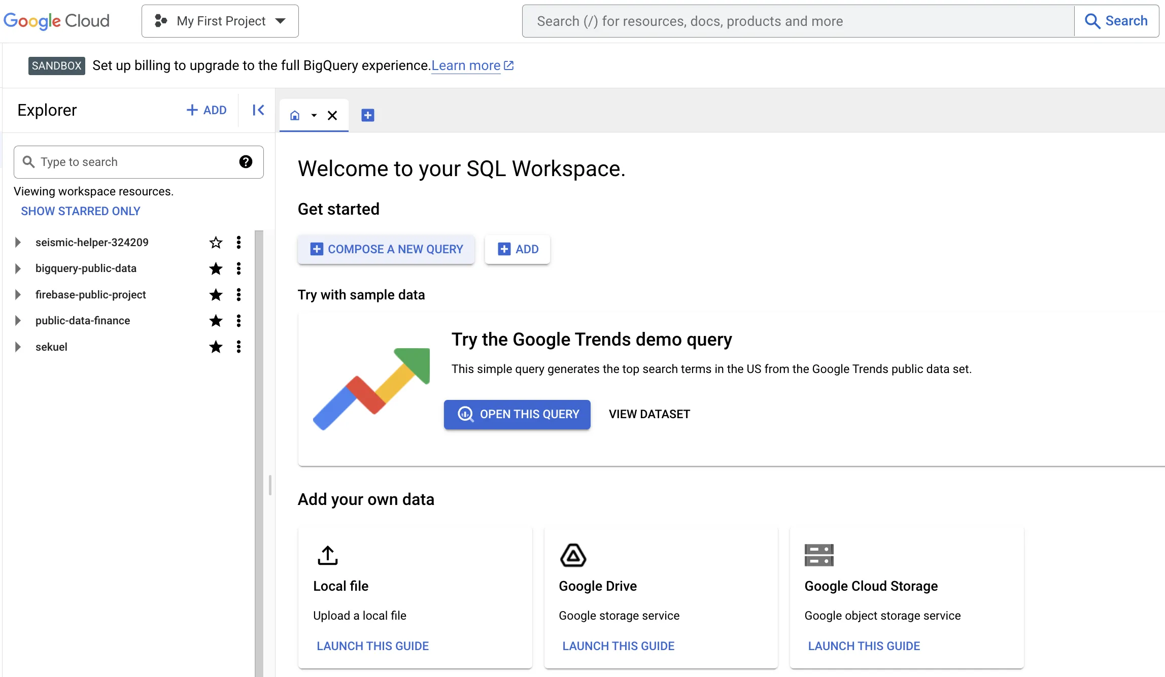 BigQuery Welcome Screen