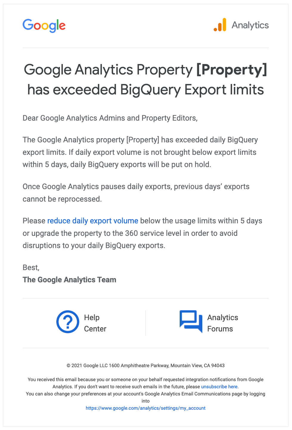 GA4 Daily Export Limit